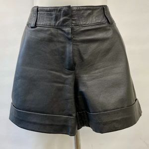 Cache Black Leather Cuffed Shorts Size 8